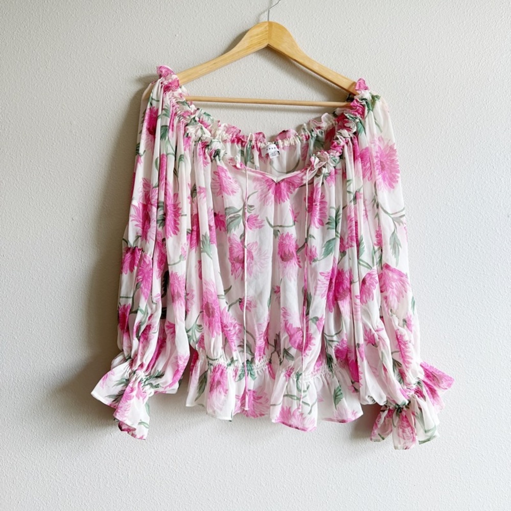 TopShop Off The Shoulder Smock Blouse In Floral Print Size 14 - Picture 4 of 9
